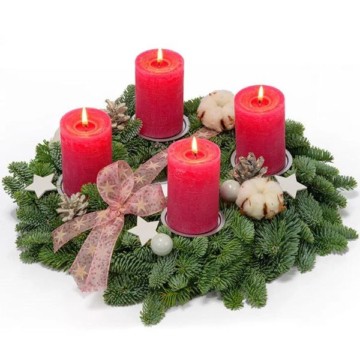 Adventskranz mit frischer Tanne bestellen - rot